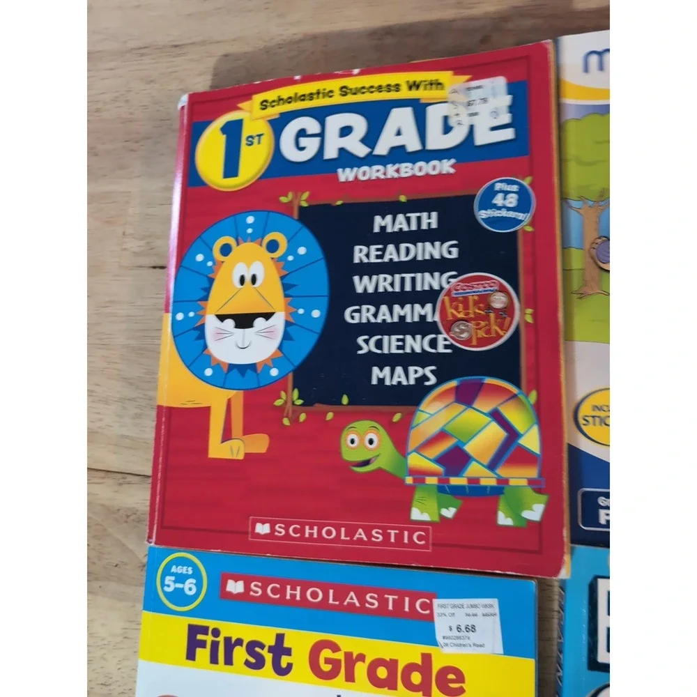Lot Of 4 1st Grade , Preschool‎ And 2 Coloring Books. Some Writing. Brain Quest